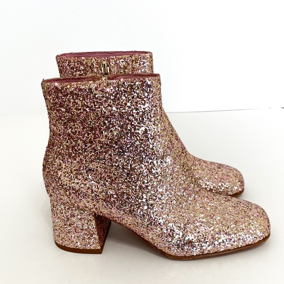 Ash Shoes - ASH ELECTRA BIS Champagne Pink Glitter Stacked Block Heel Ankle Boot Bootie Sz 6